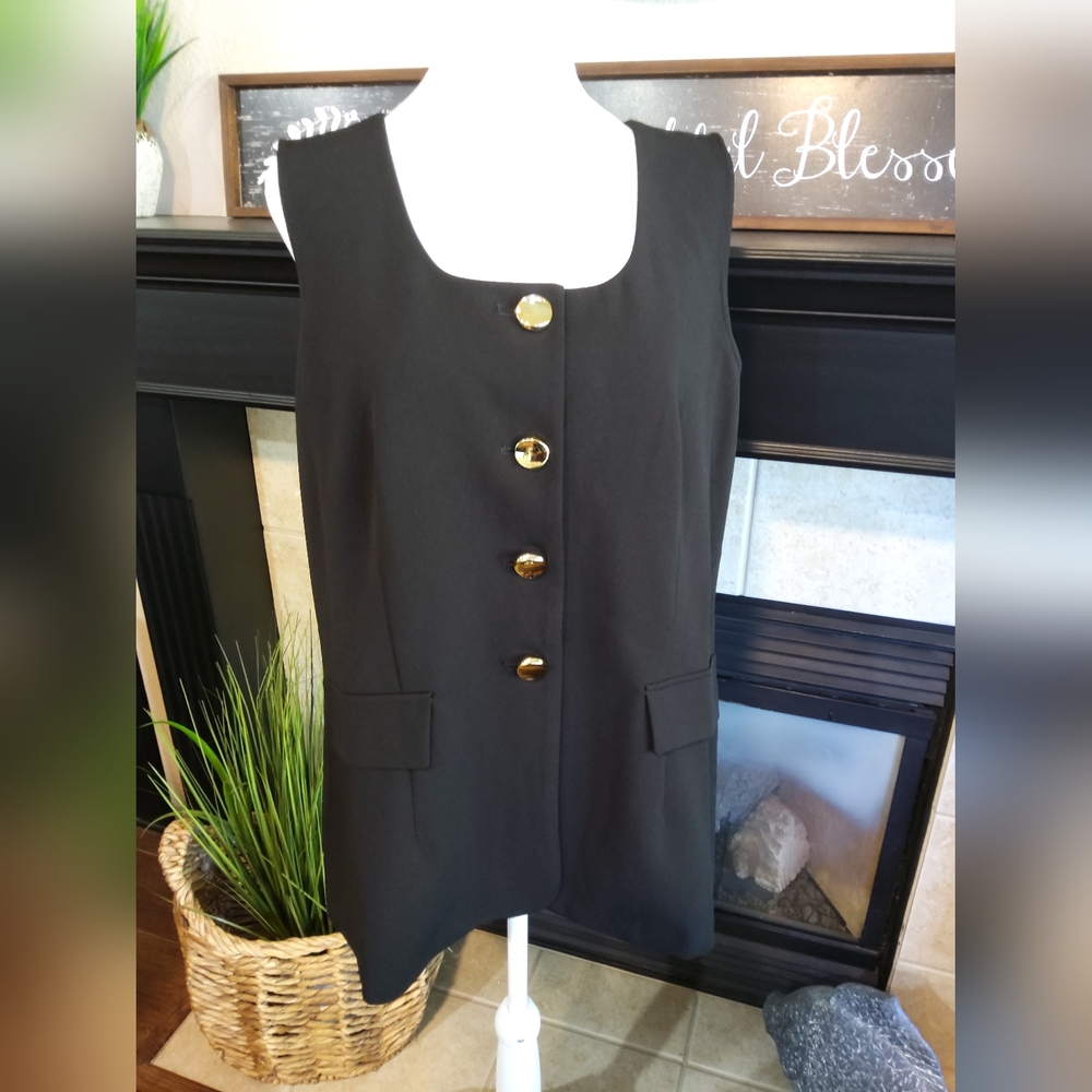 New York & Company Black Vest with Gold Buttons - Picture 2 of 7